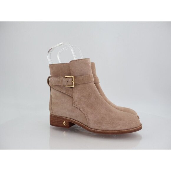 Tory Burch Women's Brooke Booties Size 5.5 Beige Suede Block Heel Boot - Picture 2 of 14